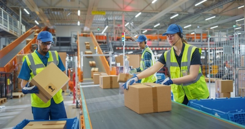 banda de sortare colete si lucratori