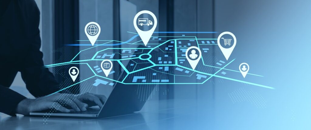 digital courier tracking interface with logistics data and delivery route mapping